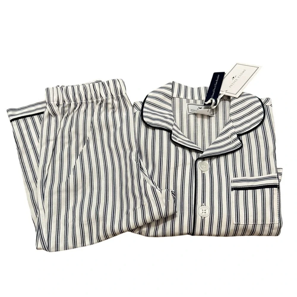 Petite Plume Kids' Ticking Stripe Pajama Set Navy French Size 2 New